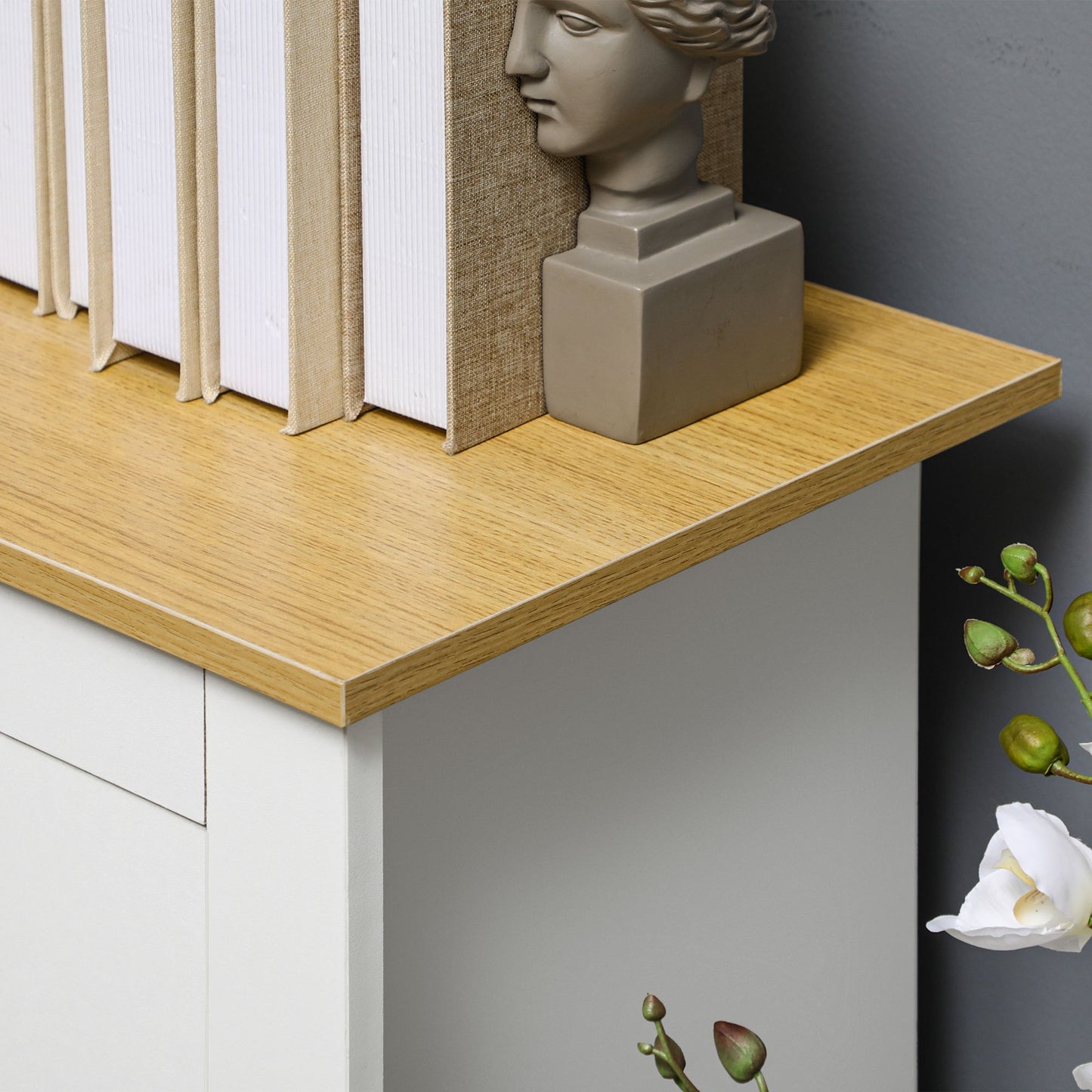 Kast – Opbergkast – Dressoir – Buffettafel – Meubel – Wit – Houtlook Plank – Soft-Close Deuren – Anti-Kantel Beveiliging
