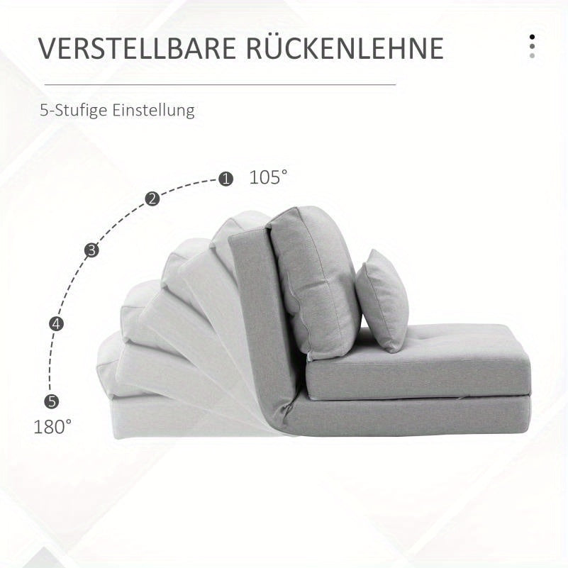 Slaapstoel – Slaapbank – Logeerbed – Zetelbed – Slaapfauteuil – Verstelbare Rugleuning – Roestvrijstalen Frame – Grijze Linnen Bekleding
