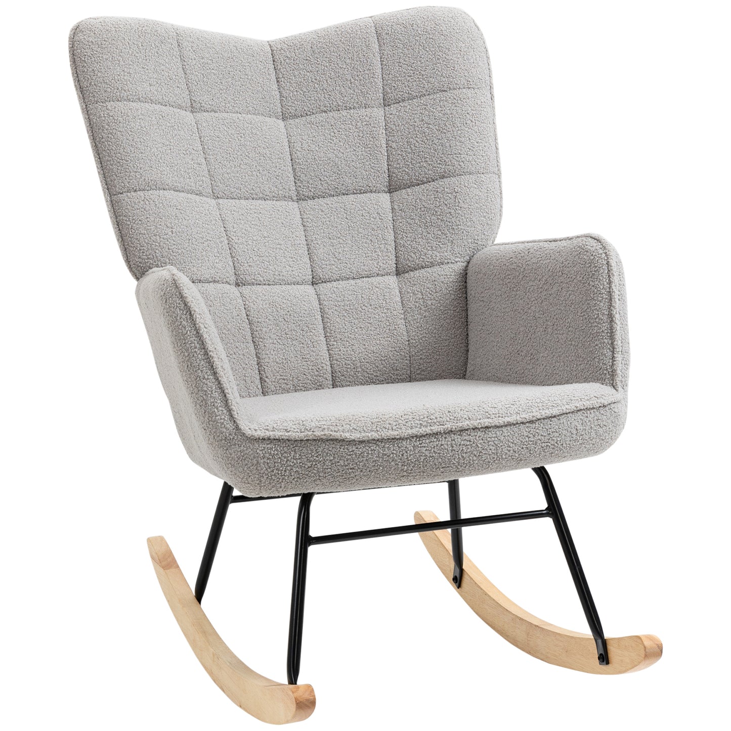 Schommelstoel – Schommelstoel Retro – Wiegstoel – Houten Stoel – Relaxfauteuil – Massief Hout – Lichtgrijze Zitting – Compact 71x92x101 cm