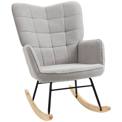 Schommelstoel – Schommelstoel Retro – Wiegstoel – Houten Stoel – Relaxfauteuil – Massief Hout – Lichtgrijze Zitting – Compact 71x92x101 cm
