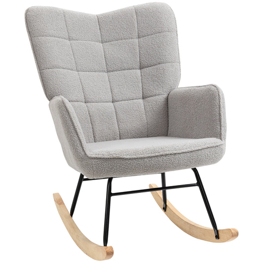 Retro Schommelstoel – Schommelstoel Hout – Rocking Chair – Hangstoel – Schommelstoel Compact – Lichtgrijs – Massief Hout – Stabiel Schommelmechanisme