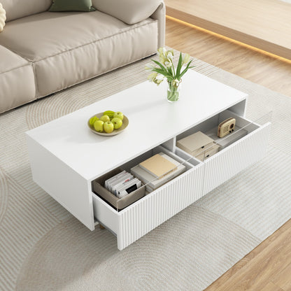 Salontafel – Koffietafel – Bijzettafel – Nachtkastje – Woonkamertafel – Modern Golvend Ladeontwerp – Wit-Gouden Metalen Poten – Dubbele Opberglades – Compact 80x40x45 cm