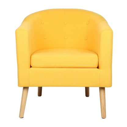 Okergele Fauteuil – Accentstoel – Armstoel – Leesstoel – Woonkamerstoel – Compact Formaat – Ergonomische Rugleuning – Lichtgewicht & Duurzame Katoenmix