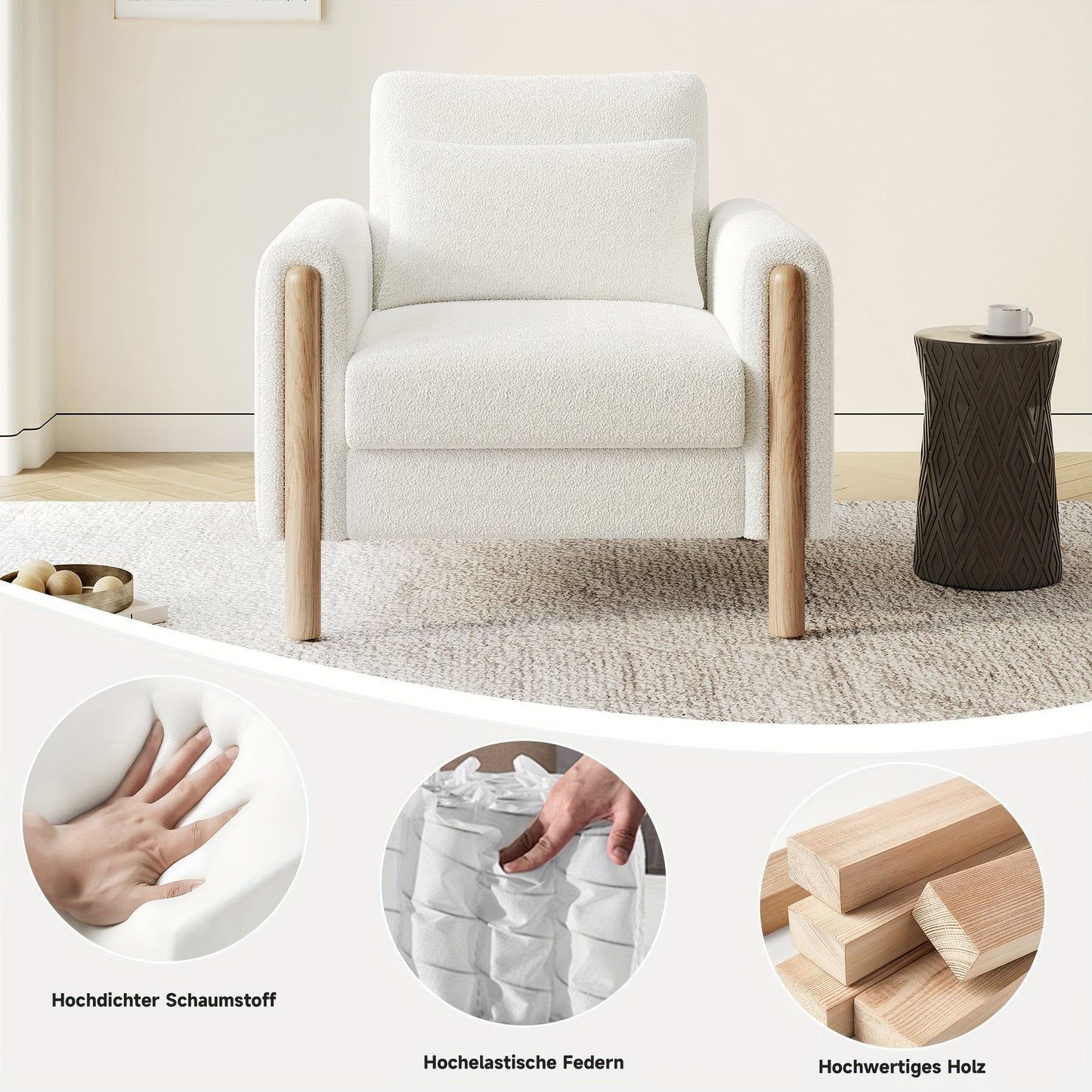 L-Vormige Hoekbank – Zithoekbank – Hoekbank – Sectiebank – Loungesofa – Oversized 4-Zits – Bamboe Zonder Houten Frame – Golvende Wolk Rugleuning – 4 Decoratieve Kussens – Diepe Brede Zitplaatsen – Wit
