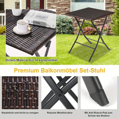 Courtyard Pub Table And Chair 3pcs Set, Rattan Balcony Furniture, Bistro Garden Furniture, 1 Folding Table And 2 Chairs, Folding Balcony Furniture, Folding Furniture Chair For Balcony, Terrace And Garden