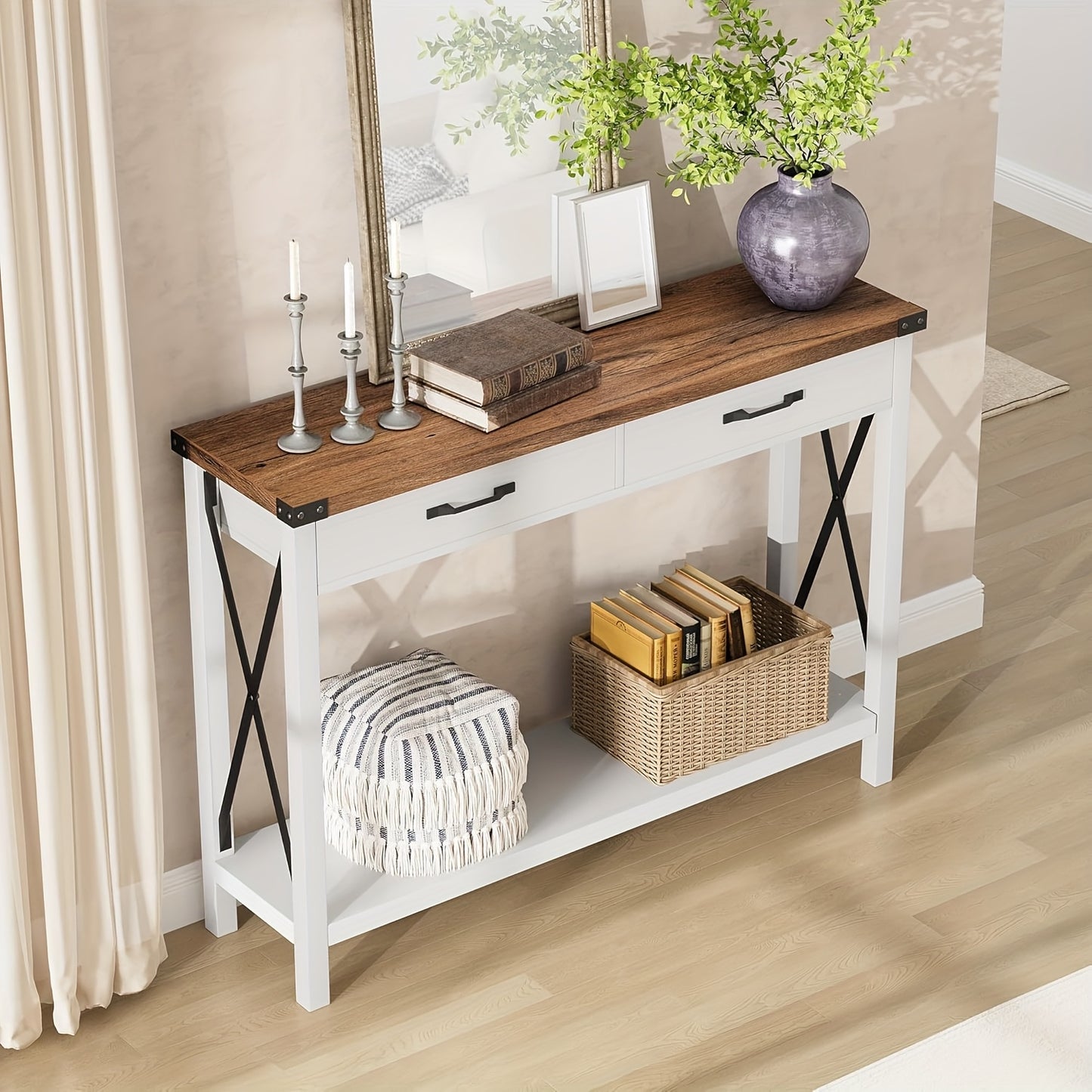 Sidetable – Consoletafel – Haltafel – Wandtafel – Bijzettafel – Wit – 102x30x79 cm – 2 Lades met Opbergruimte