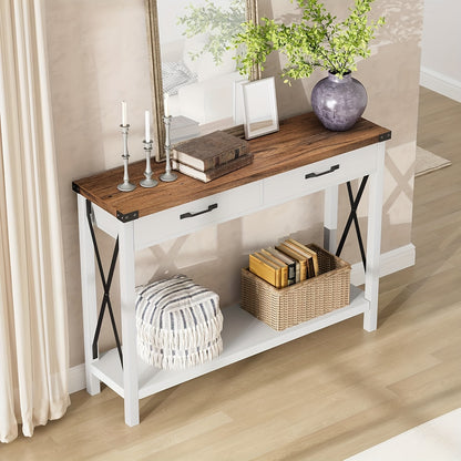 Sidetable – Consoletafel – Haltafel – Wandtafel – Bijzettafel – Wit – 102x30x79 cm – 2 Lades met Opbergruimte