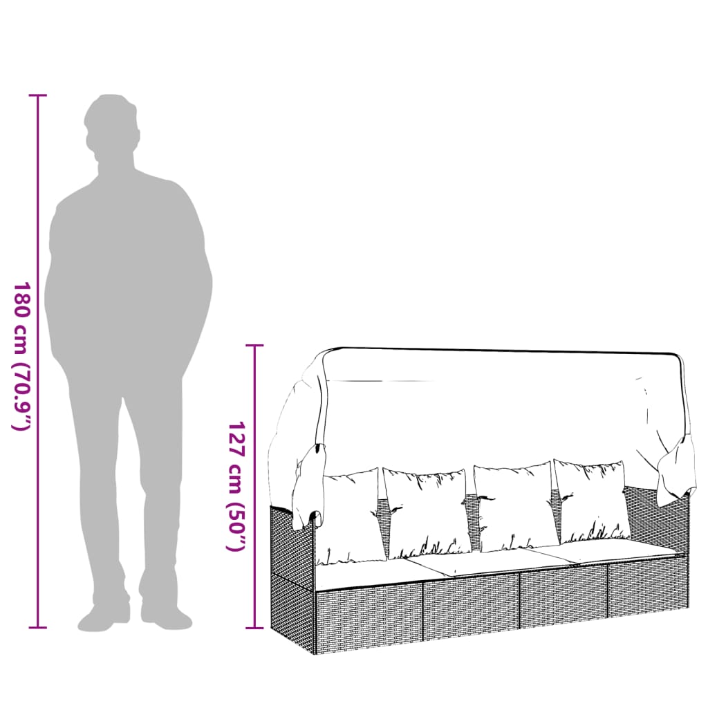 Loungebed – Tuinbed – Balkonbed – Relaxbed – Poly Rattan – Verstelbare Zonwering – Comfortabele Kussens