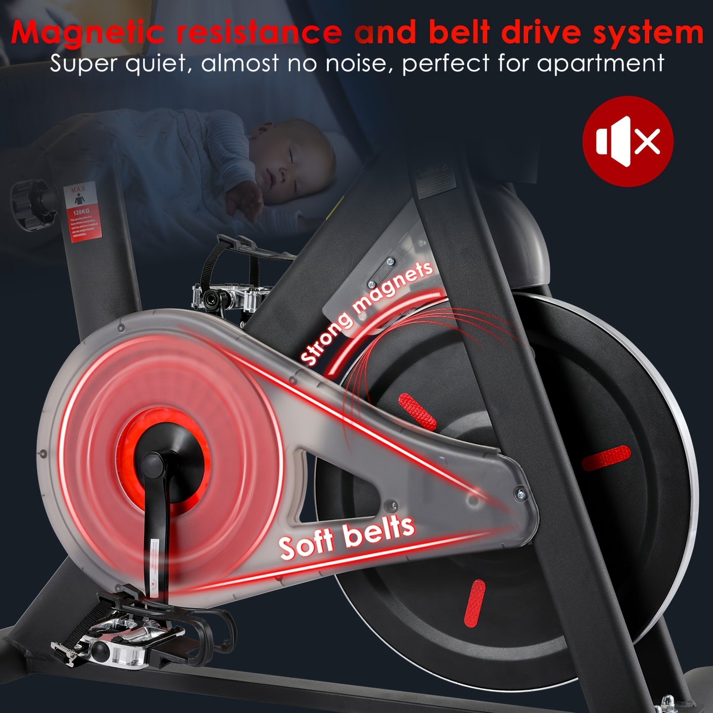 Magnetische Hometrainer – Fitnessfiets – Indoor Bike – Crosstrainer – Trainingsfiets – Stille Werking – 10 Weerstandslevels – Verstelbaar Zadel – Max. 150 kg – Rood