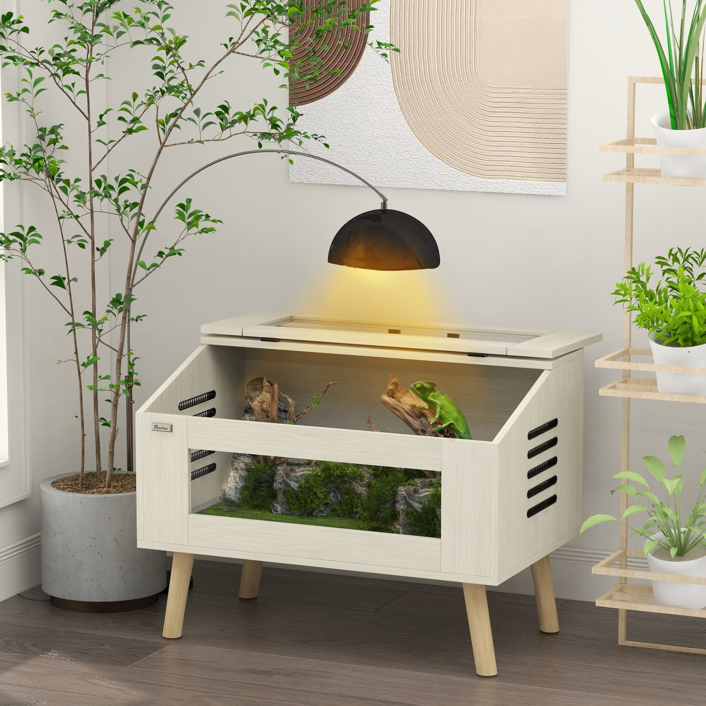Terrarium Reptielenhuisje – Vivarium – Slang Terrarium – Reptielen Terrarium – Hagedis Terrarium – Natuurlijk Hout – 111 Liter – Zijventilatie met Veiligheidsglas
