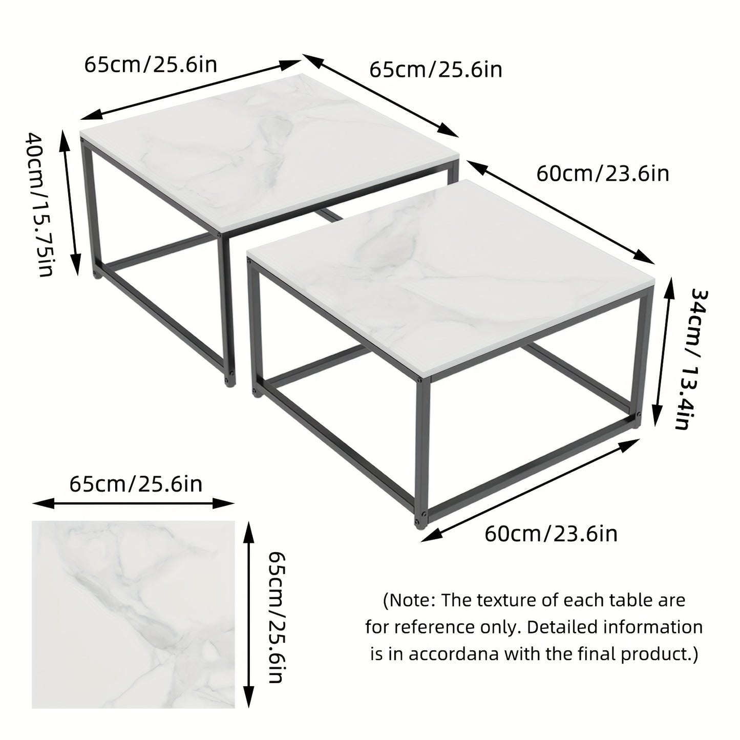 Salontafel – Salontafels – Bijzettafel – Koffietafel – Woonkamertafel – Modern Design – Sintered Stone Tafelblad – Set Van 2 (65x65x40 & 60x60x34 cm)