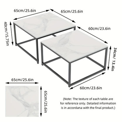 Salontafel – Salontafels – Bijzettafel – Koffietafel – Woonkamertafel – Modern Design – Sintered Stone Tafelblad – Set Van 2 (65x65x40 & 60x60x34 cm)