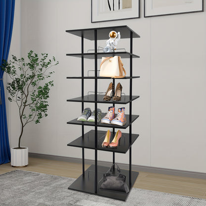 Schoenenrek – Schoenenkast – Schoenenopberger – Schoenenrek Hout – Schoenenrek Metaal – 6 Lagen – 360° Draaibaar – 57x57x155 cm – Zwart