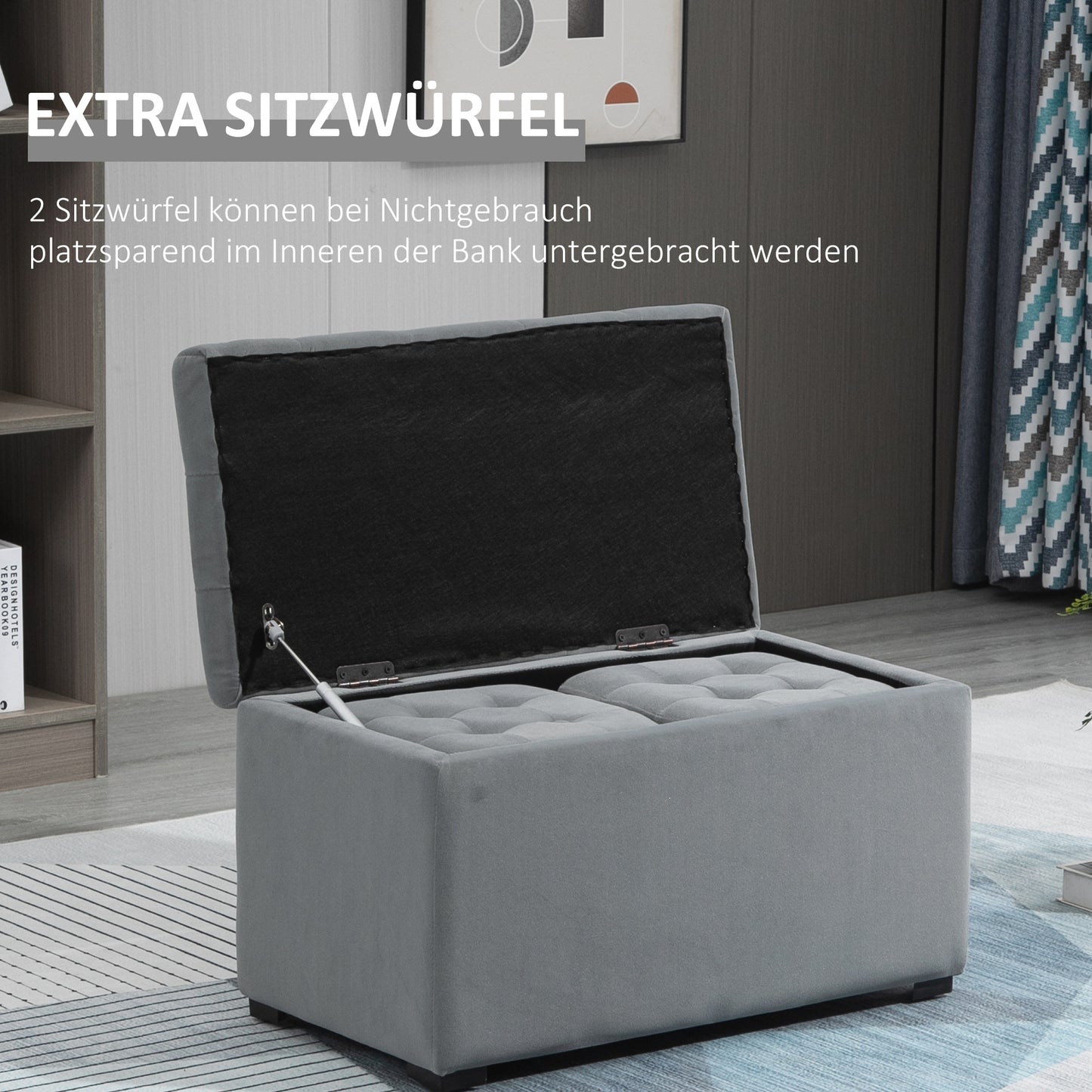 Opbergbank – Opbergkist – Zitbank – Krukjes – Lichtgrijs – Hardhouten Frame – Microfiber Bekleding – Opbergruimte – 130 Kg Draagvermogen