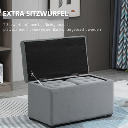 Opbergbank – Opbergkist – Zitbank – Krukjes – Lichtgrijs – Hardhouten Frame – Microfiber Bekleding – Opbergruimte – 130 Kg Draagvermogen
