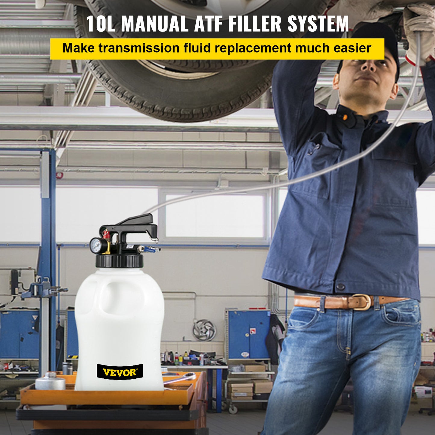 Automaatvloeistofpomp – Transmissievloeistofpomp – Overhevelingspomp – Vloeistofdispenser – Oliepomp – 10 Liter Grote Inhoud – Inclusief 14 Adapters