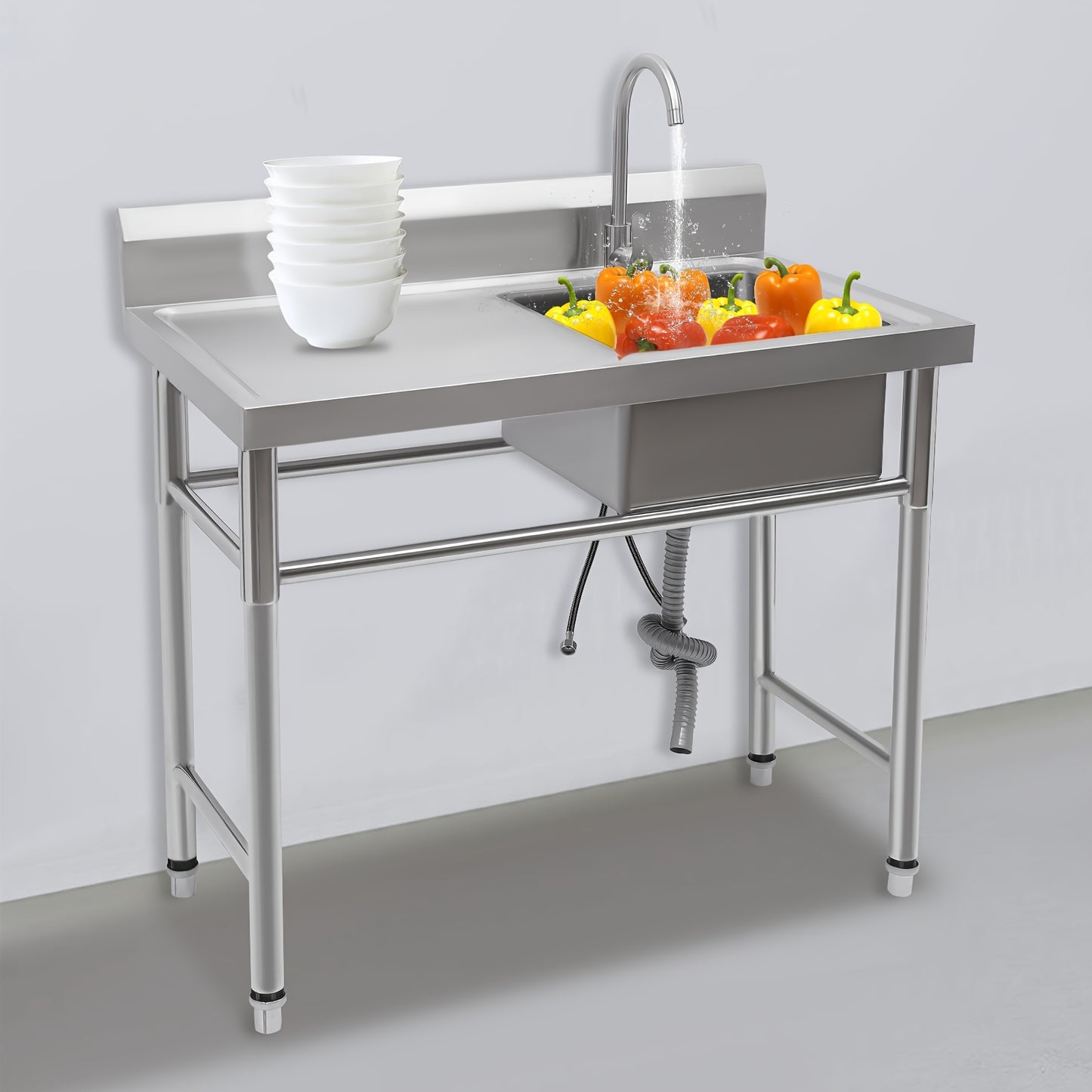 Roestvrijstalen Spoelbak – Gootsteen – Wasbak – Vaatwasbak – Keukenspoelbak – 1 Baassin – 100x60x93 cm – Roestvrij Staal 201 – Duurzaam & Spatbestendig