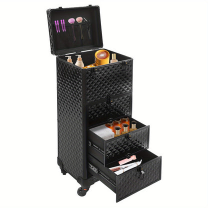 Make-up Organizer – Make-up Trolley – Beautykoffer – Make-up Koffer – Make-up Case – Aluminium Behuizing – Vergrendelbare Laden – Mobiele Make-up Trolley met 4 Wielen – Ruime Opbergruimte voor Salon en Reis