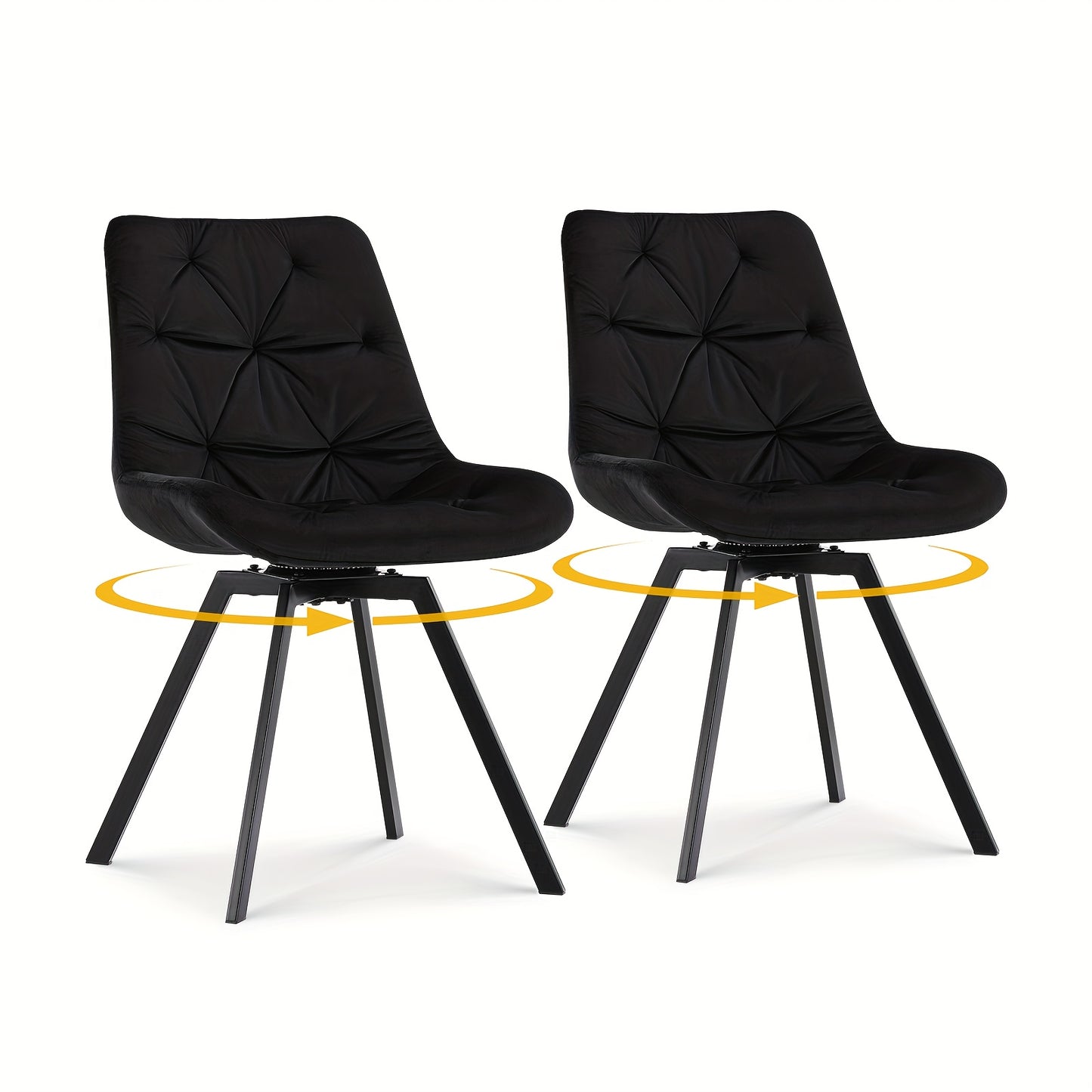 Velvet Draaistoel – Eetkamerstoel – Bureaustoel – Lounge Stoel – Draai Stoel – Zwart – 360° Draaibaar – Stevig Metalen Frame