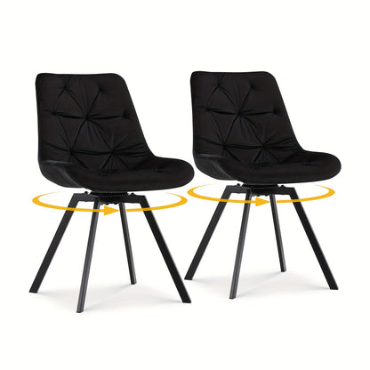 Velvet Draaistoel – Eetkamerstoel – Bureaustoel – Lounge Stoel – Draai Stoel – Zwart – 360° Draaibaar – Stevig Metalen Frame