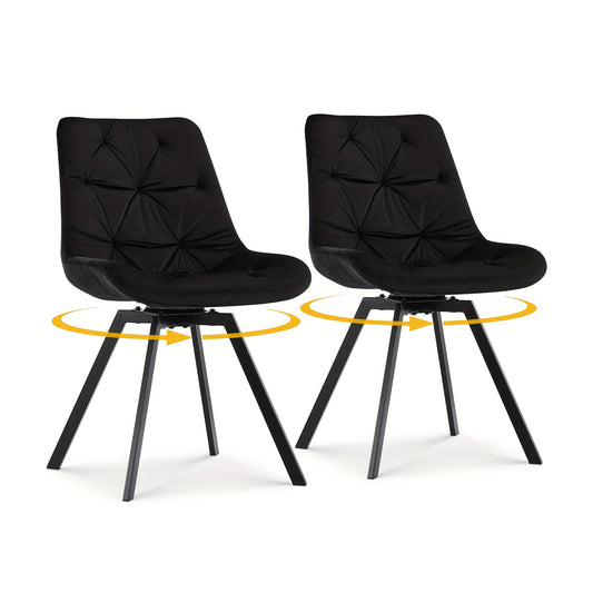 Velvet Draaistoel – Eetkamerstoel – Bureaustoel – Lounge Stoel – Draai Stoel – Zwart – 360° Draaibaar – Stevig Metalen Frame