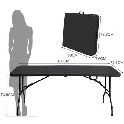 180cm Vouwtafel – Inklapbare Tafel – Kampingtafel – Picknicktafel – Opvouwbare Werktafel – Draagbaar Met Handvat – Belastbaar Tot 135kg – Zwart