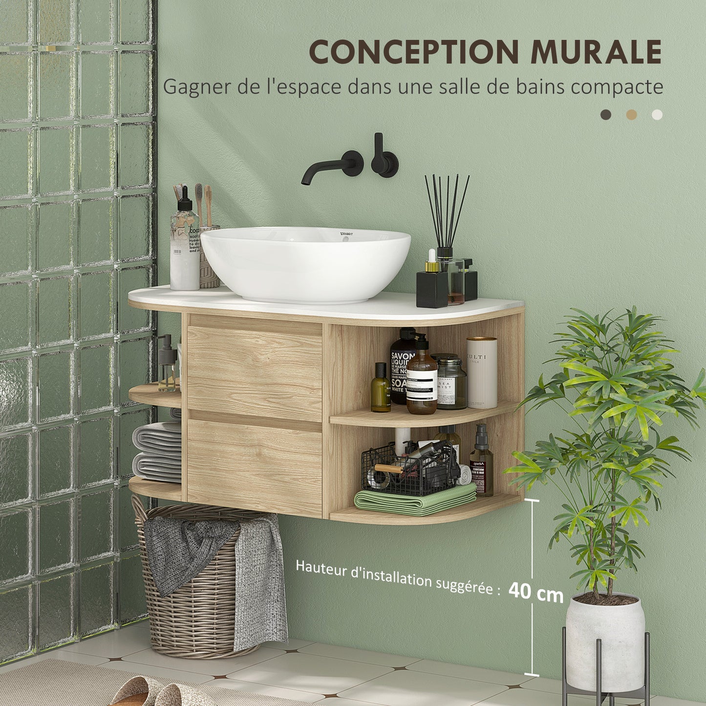Badkamerkast – Wastafelonderkast – Wandkast – Opbergkast – Wastafelmeubel – Soft-Close Lades – MDF Kast 90x45x46 cm Kastanjebruin