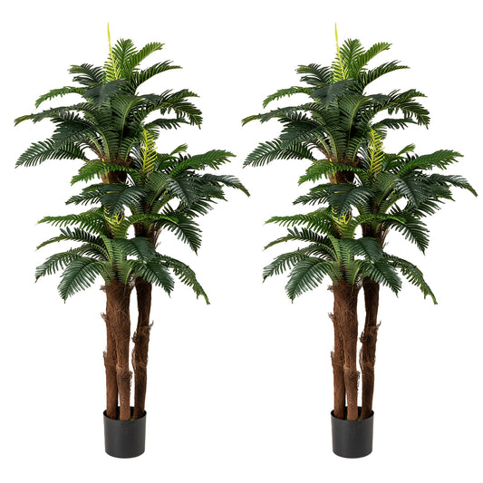 Kunstpalm – Nepplant – Kunstboom – Kamerplant – Tuindecoratie – Set Van 2 – 191,5 cm Hoog – Onderhoudsvriendelijk Met Cementvoet
