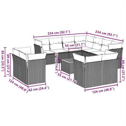 Loungeset – Tuinset – Loungesofa – Terrasmeubilair – Tuinmeubelen – Weerbestendig Poly Rattan – 12-delig Met Kussens – Grijs