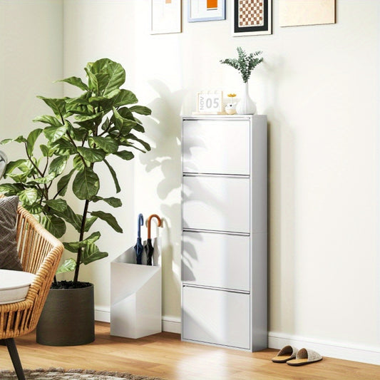 Shoe cabinet with 4 flaps, narrow shoe cabinet for 8 pairs of shoes Shoe rack Shoe drawer Wall-mounted shoe rack for entrance halls and corridors 55 x 15 x 139.5cm white