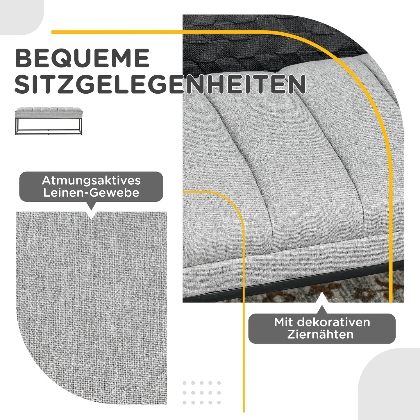 Opbergbank – Opbergkist – Zitbank – Schoenenbank – Lichtgrijs Linnen-Look – Draagkracht 200 Kg – Compact 120x44x45,5 Cm