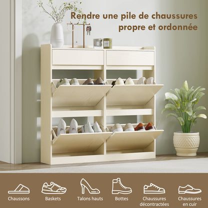 HOMCOM 8-Pair Shoe Cabinet, Narrow Shoe Cabinet, Entryway Furniture with 2 Sliding Drawers And 4 Foldable Drawers, for Hallway And Entryway, 98 X 19.2 X 95.3 Cm, White