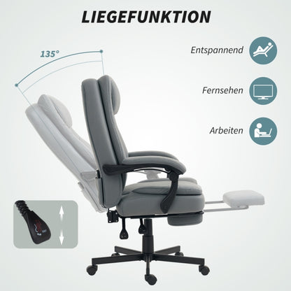 Bureaustoel – Ergonomische Stoel – Kantoorstoel – Draaistoel – Bureaustoelen – Met Massagefunctie – Verstelbare Rugleuning tot 135° – Incl. Voetensteun en 15 cm Dik Comfortabel Kussen