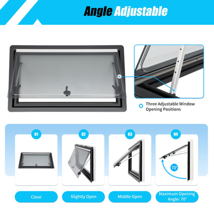 Ventilatieraam Camper – Camperraam – Caravanraam – Busraam – Buscamperraam – 900x500 mm – Insectenscherm & Vergrendeling – Stevig Aluminium Frame