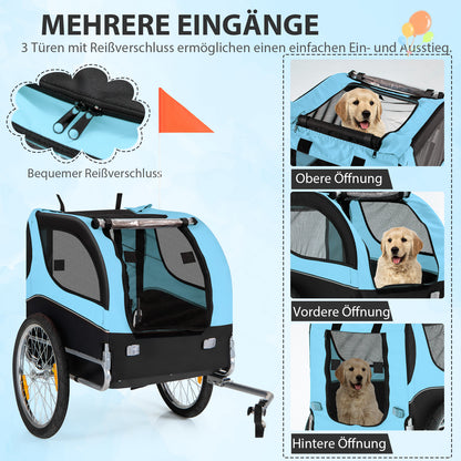 Fietskar Hond – Hondenfietskar – Hondenkar – Fietsaanhanger – Opvouwbaar – Maximaal 40 kg Draagvermogen – Stalen Frame Met Waterafstotende Oxford Stof – Veilig Met Reflectoren En Rode Vlag