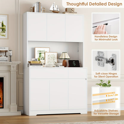 Keukenkast – Opbergkast – Buffetkast – Keukenmeubel – Dressoir – Grote Witte Kast – Verstelbare Planken – Spaanplaat Met Geharde Glazen Deuren