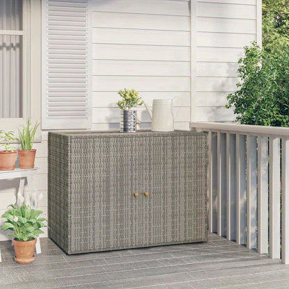 Large Storage Box with Lid - Heavy-Duty Poly Rattan, 99.06cmW x 54.61cmD x 80.01cmH, All-Weather Resistant Rectangular Organizer with Golden-Toned Hinges & Dark Brown/Gray Wicker Texture for Patio, Porch, Garage, Balcony - Mu