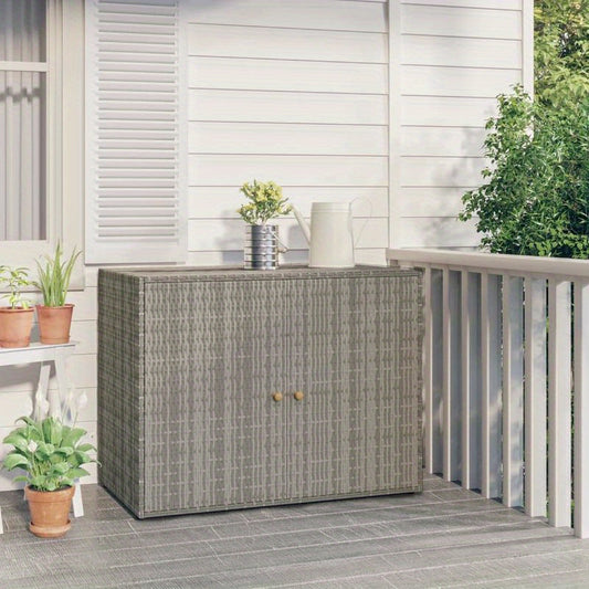 Large Storage Box with Lid - Heavy-Duty Poly Rattan, 99.06cmW x 54.61cmD x 80.01cmH, All-Weather Resistant Rectangular Organizer with Golden-Toned Hinges & Dark Brown/Gray Wicker Texture for Patio, Porch, Garage, Balcony - Mu