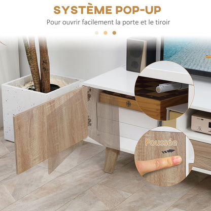 Tv-meubel – TV-kast – Tv-standaard – Tv-dressoir – Lowboard – Scandinavisch design – MDF wit met licht eiken – 2 deuren en lade