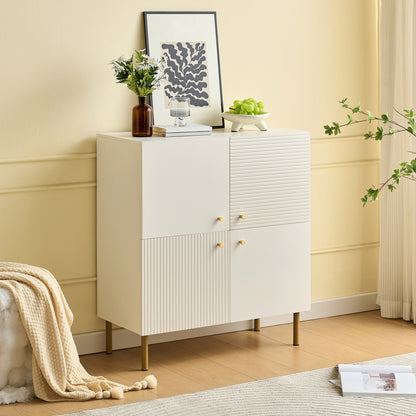 Modern White Metal Hallway Storage Cabinet with Golden-Toned Zinc Alloy Legs & Doors - Heavy-Duty -Standing Sideboard, Multi-Compartment Organizer for Entryway,, Bedroom - Easy Assembly, Non-Wood Durable Furniture (68.58cm+ H