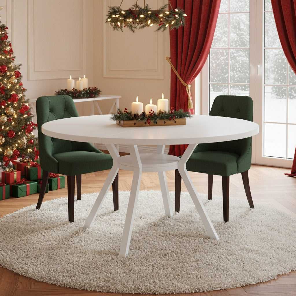Ronde Eettafel – Eetkamertafel – Keukentafel – Ronde Tafel – Witte Tafel – MDF Tafelblad – Stabiel Metaal Onderstel – Ø 119 cm Voor 4-6 Personen