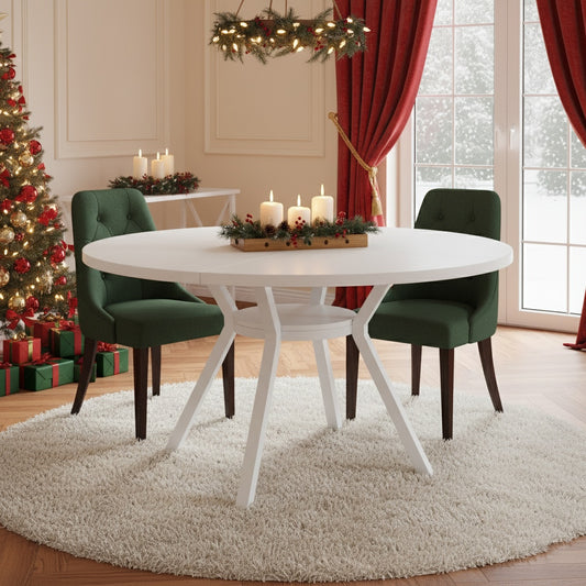 Ronde Eettafel – Eetkamertafel – Keukentafel – Ronde Tafel – Witte Tafel – MDF Tafelblad – Stabiel Metaal Onderstel – Ø 119 cm Voor 4-6 Personen