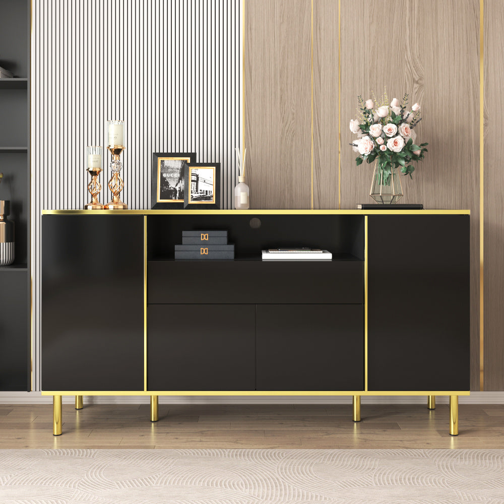 Dressoir – Sideboard – Opbergkast – Ladekast – Buffetkast – Modern Minimalistisch Design – Zwart Met Gouden Accenten – Ruimtebesparend Verticaal – Stevige Constructie Zonder Elektriciteit