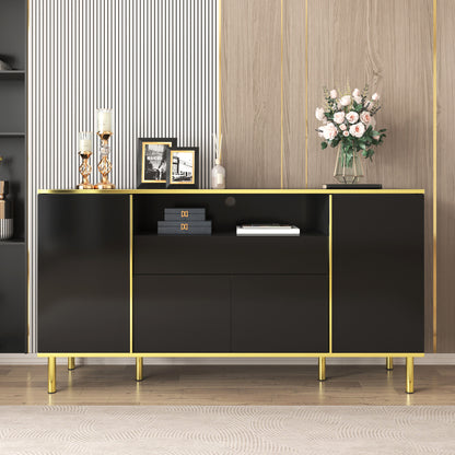Dressoir – Sideboard – Opbergkast – Ladekast – Buffetkast – Modern Minimalistisch Design – Zwart Met Gouden Accenten – Ruimtebesparend Verticaal – Stevige Constructie Zonder Elektriciteit