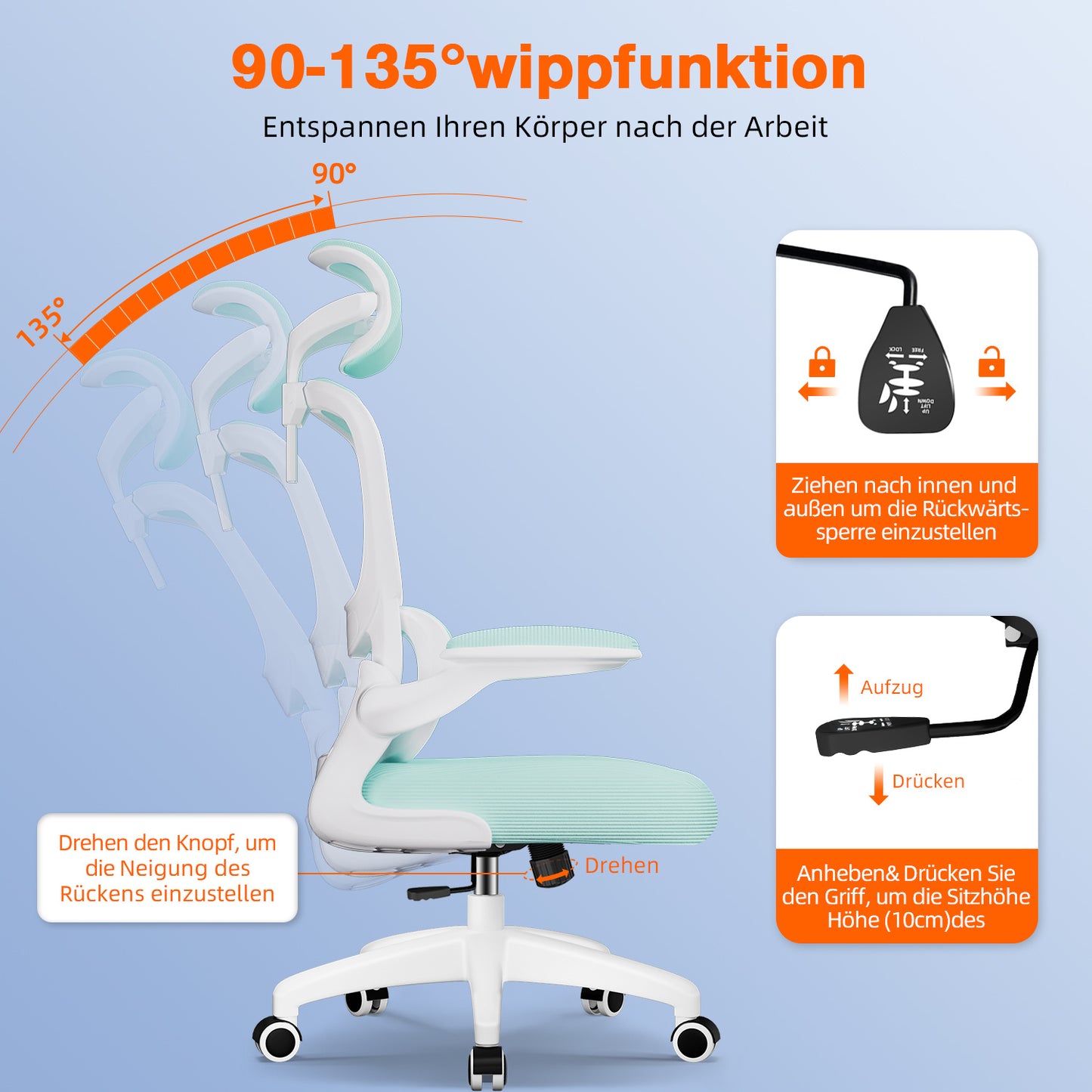 Office Chair with Adjustable Headrest, Armrests, and Lumbar Support, Load Capacity up to 150 kg