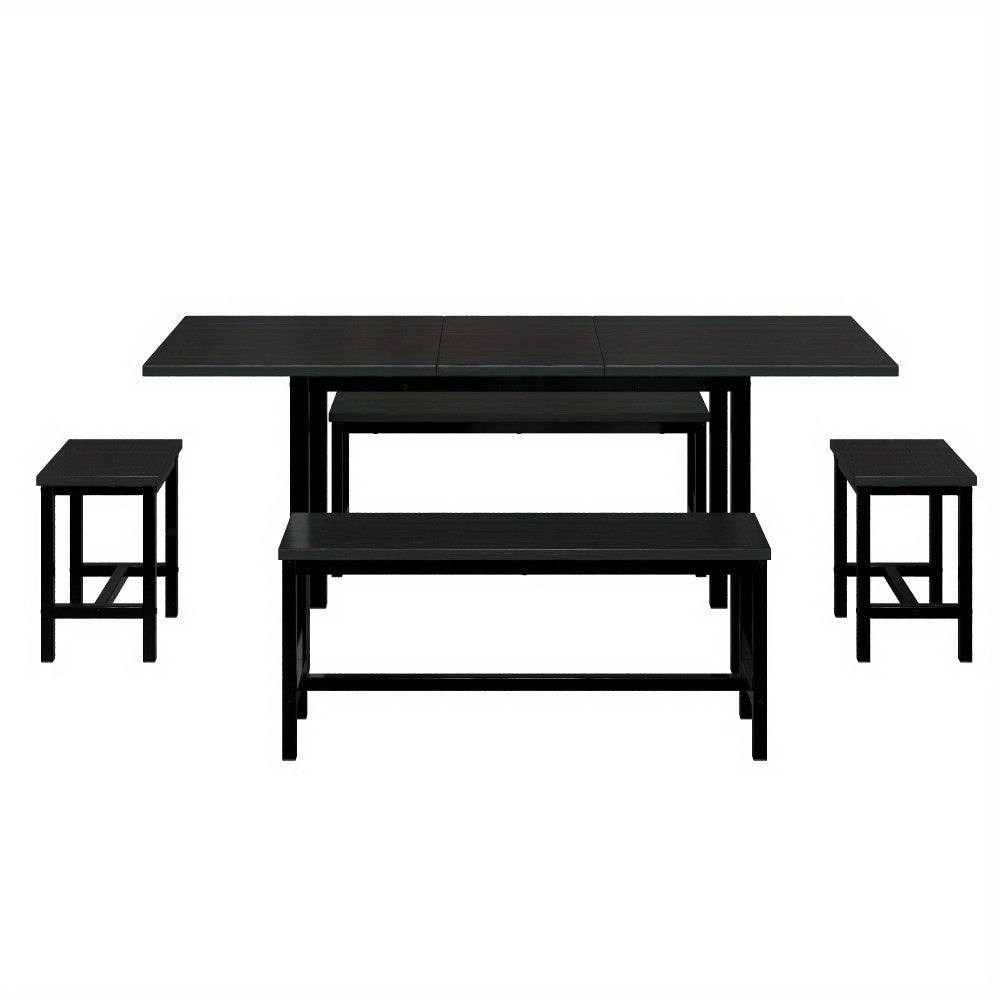 Eettafel Set – Eetkamerset – Keukentafel Set – Zitgroep – Uitschuifbare Tafel – 160x70x75 cm – Inklapbaar – Zwart – Stevig Metalen Frame – Ruimtebesparend Modern Design