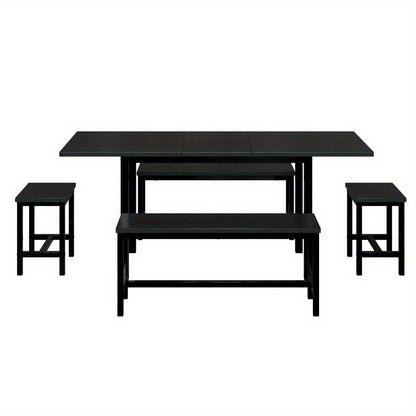 Eettafel Set – Eetkamerset – Keukentafel Set – Zitgroep – Uitschuifbare Tafel – 160x70x75 cm – Inklapbaar – Zwart – Stevig Metalen Frame – Ruimtebesparend Modern Design