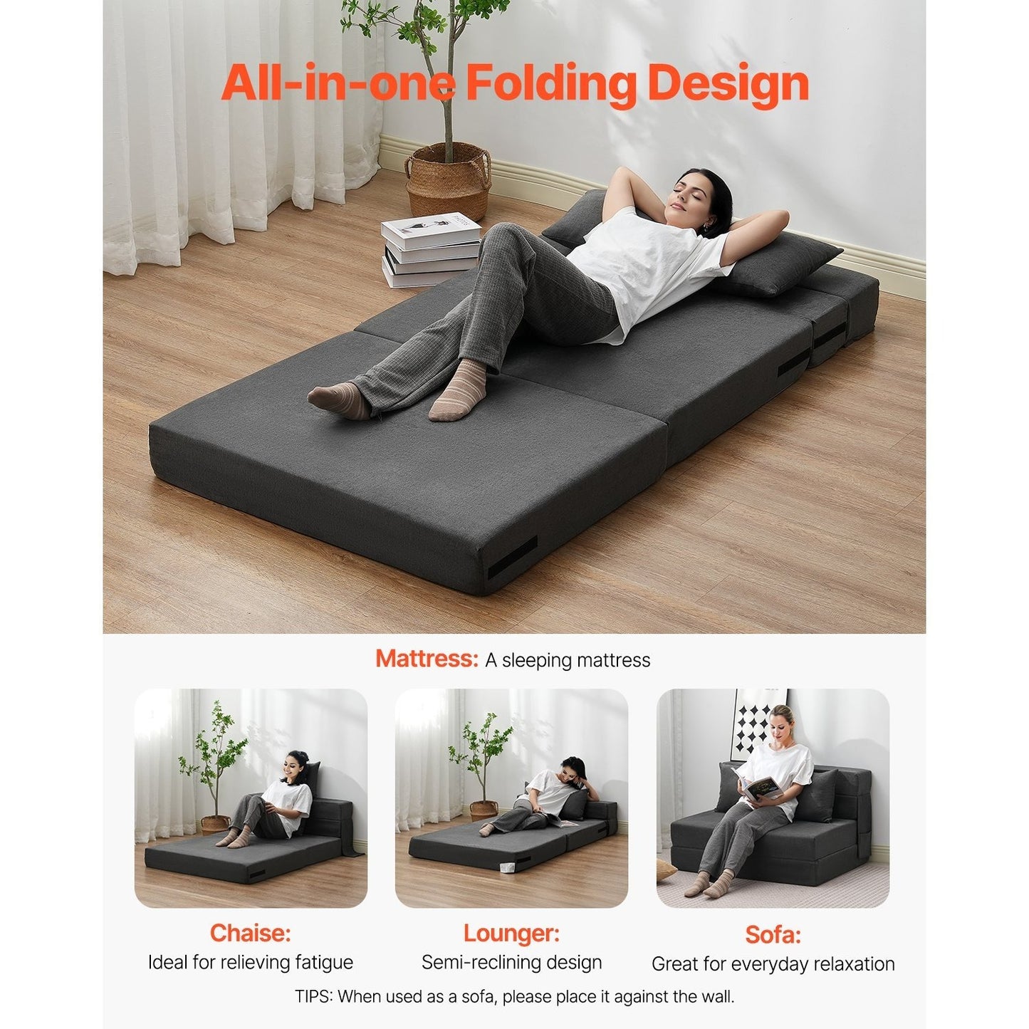 Slaapbank – Bankbed – Klapbed – Opklapbed – Zitbank – Donkergrijs – 3-in-1 Ontwerp – Hoogwaardig Schuim