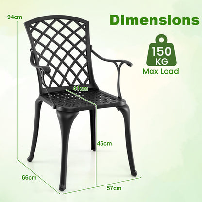 Tuinstoelen – Tuinstoel Set – Buitenkamer Stoelen – Aluminium Stoelen – Balkon Stoelen – Zwart – Gietaluminium – Ergonomische Zitting – Verstelbare Voetdoppen