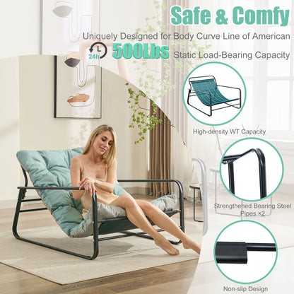 Fauteuil – Lounge Stoel – Relaxfauteuil – Leunstoel – Draaifauteuil – Ergonomische gebogen rugleuning – Zachte pluche zitting – Metalen frame – Handmatig verstelbaar – Blauwgrijs